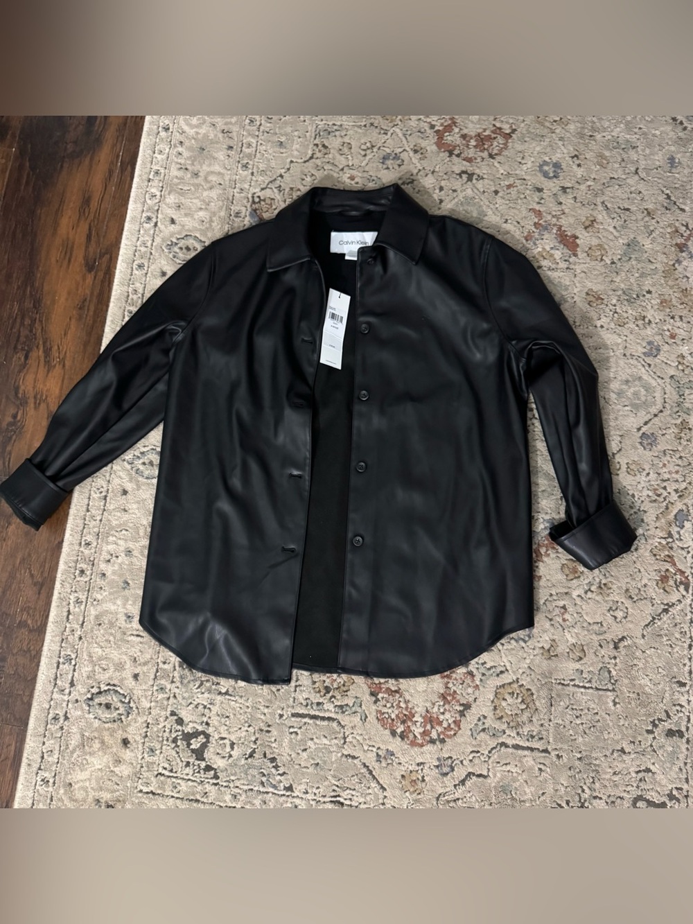 Calvin Klein Black Faux Leather Button-Up Jacket
